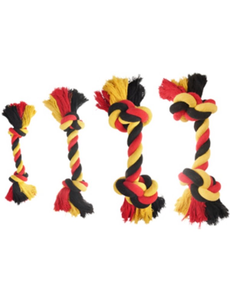 Hs katoen soccer knoopbeen 2 knopen zwart/geel/rood l 35cm