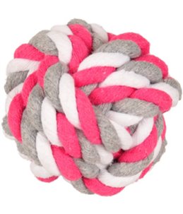 Hs katoenen bal fuchsia/wit/grijs 5,5 cm