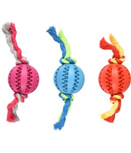 Rubber dental bal met koord ass 7cm