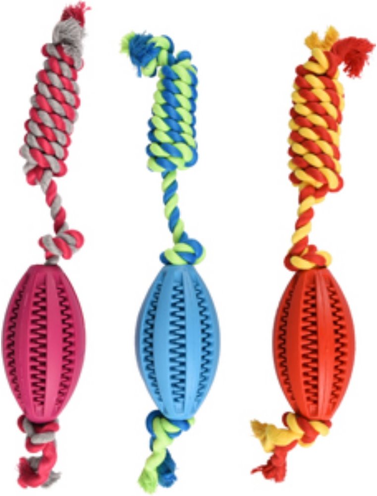 Rubber dental rugby bal koord 11cm