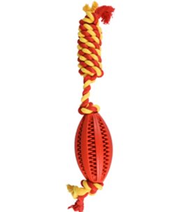 Rubber dental rugby bal koord 11cm