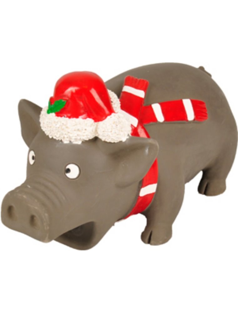 Kerst hs latex varken met muts 21cm
