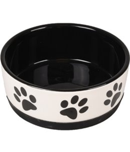 Eetpot hond kenzo keramisch antislip zwart/wit 14cm 440ml
