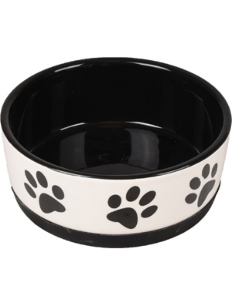 Eetpot hond kenzo keramisch antislip zwart/wit 14cm 440ml