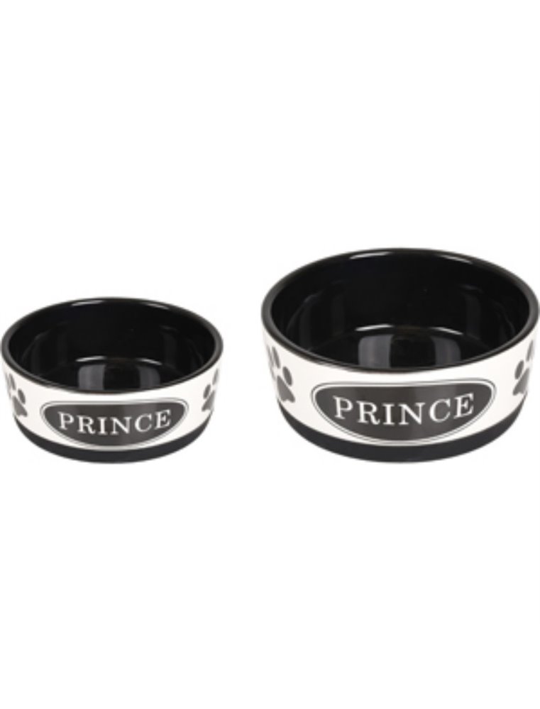 Eetpot hond kenzo keramisch antislip zwart/wit 14cm 440ml