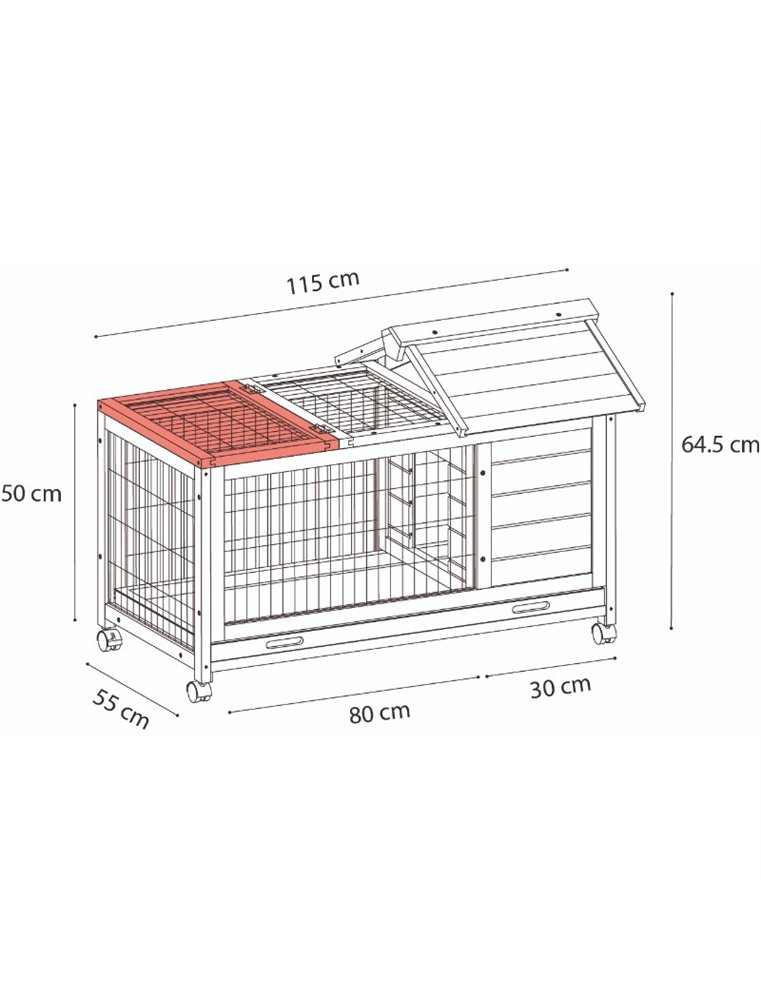 Konijnenhok honey rustic 115x56,5x64,5cm