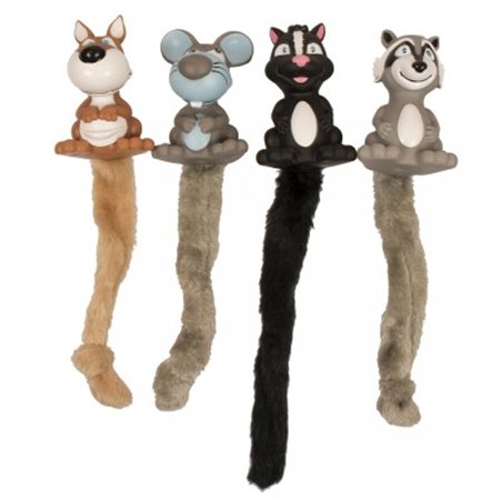 Vinyl squeaky animals with plush tail