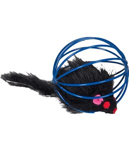 Pluche muis in ronde kooi 5cm 