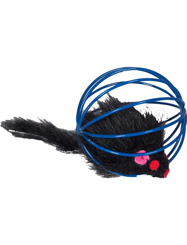 Pluche muis in ronde kooi 5cm