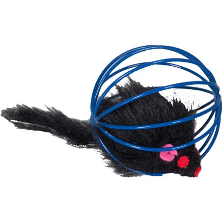 Pluche muis in ronde kooi 5cm 