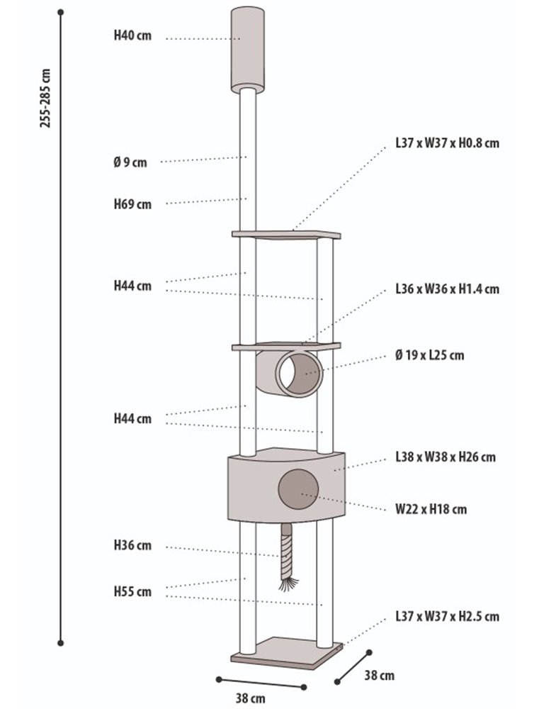 Krabpaal everest grijs 38x38x265cm