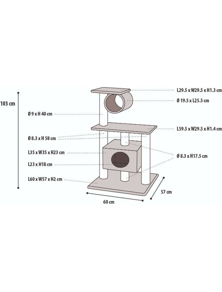 Krabpaal teide grijs 60x57x103