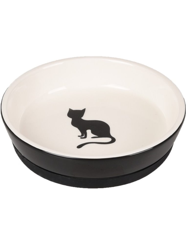 Eetpot kat nala keramisch antislip zw-wit 220ml 14cm