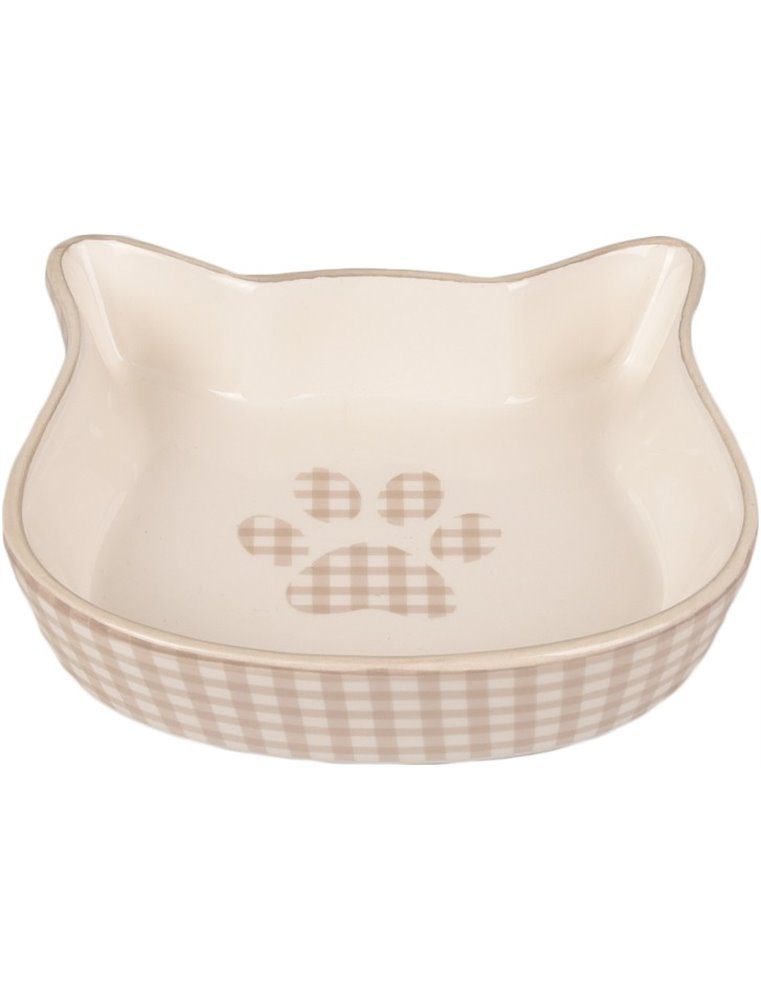 Eetpot kat mylo keramisch kattengezicht beige-wit 220ml12,5cm