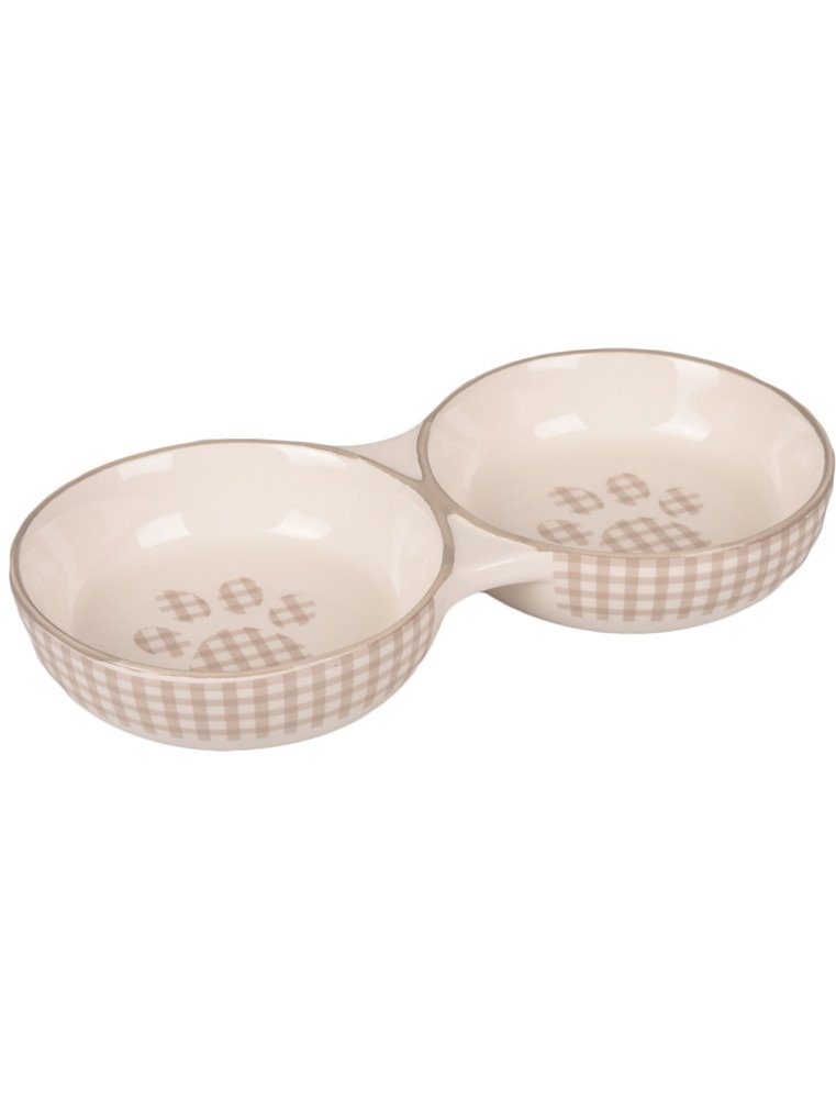 Eetpot kat mylo keramisch dubbel beige-wit 145ml 2x11cm