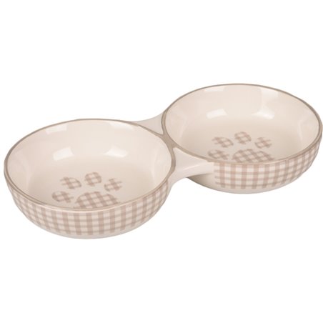 Eetpot kat mylo keramisch dubbel beige-wit 145ml 2x11cm