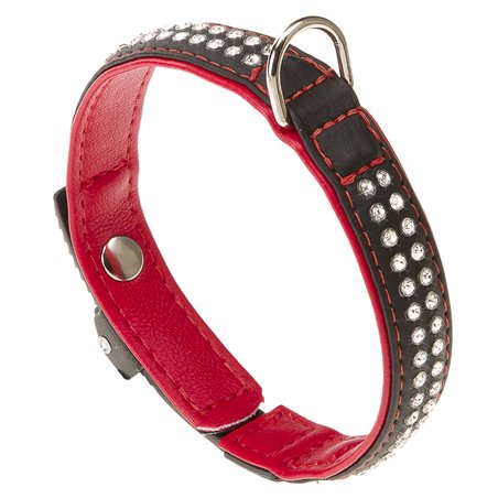 Ferplast halsband lux kunstleer zwart/rood - a35cm en b:20mm