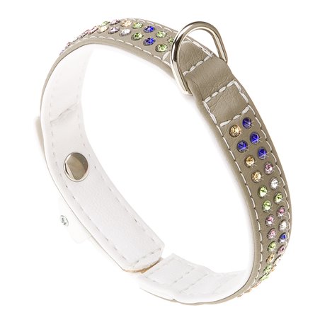 Ferplast halsband lux kunstleer grijs/wit - a35cm en b:20mm