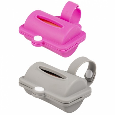 Poepzakjes dispenser silicoon 8,2cm-10pc grijs/roze