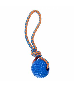 Tpr squeaky bal met touw 34,5x8,5x8,5cm blauw