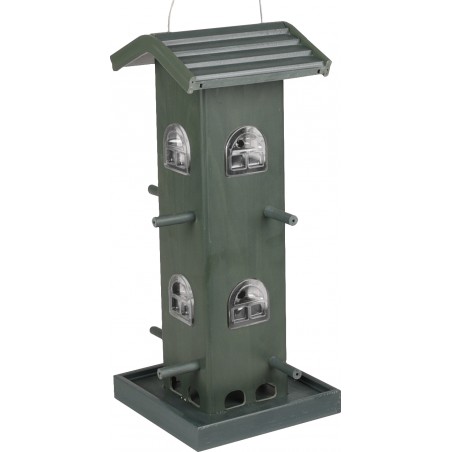 Flamingo Voedersilo zaden spoker kunststof met hout groen 15,5x14,5x33,5cm