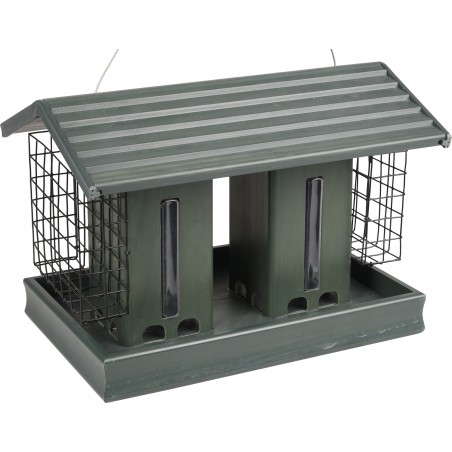 Flamingo Voedersilo zaden + voederblokhouders priso m kunststof met hout groen