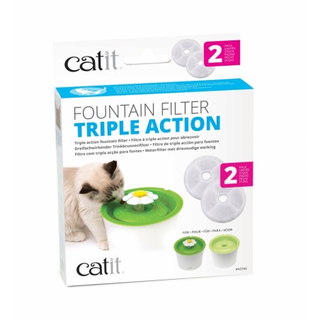 Catit Filters Triple Action 2 Pack - Kattendrinkbak - 4x14.5x17.5 cm Wit