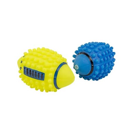 Vinyl rugby bal spiky Blauw/geel 12,5x7,5x7,5cm