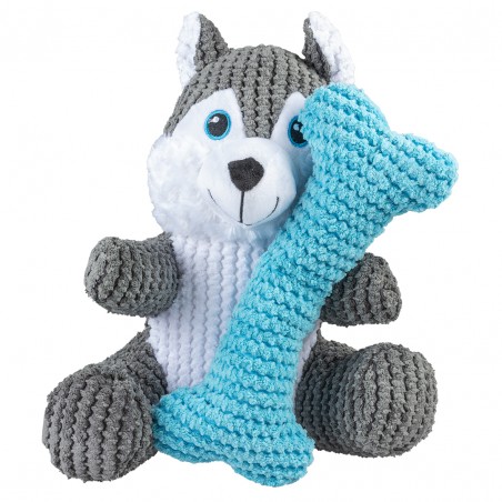 Pluche duo husky + been S - 22x19x8cm Meerkleurig