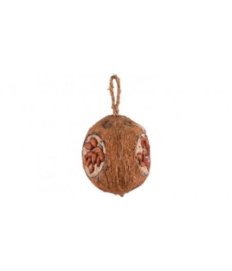 Flamingo voederkokosnoot met 3 gaten en noten 350g