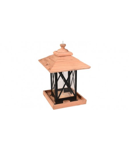 Flamingo voedersilo zaden leya metaal/hout zwart/bruin 22x22x32cm