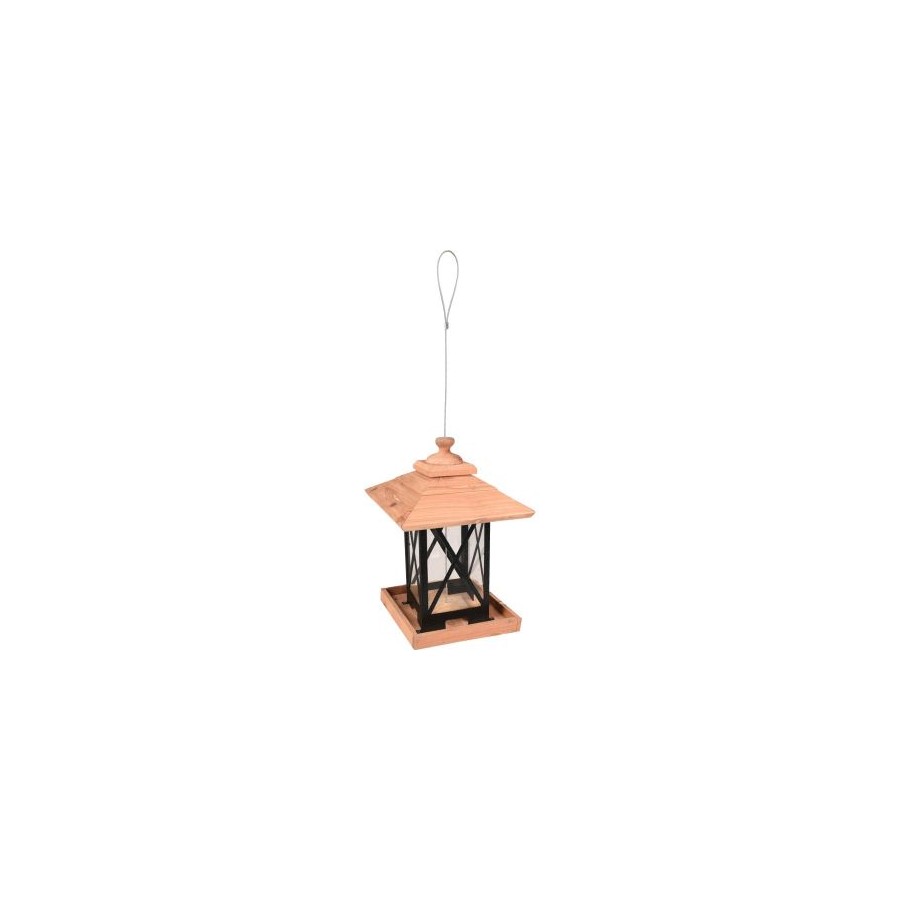 Flamingo voedersilo zaden leya metaal/hout zwart/bruin 22x22x32cm