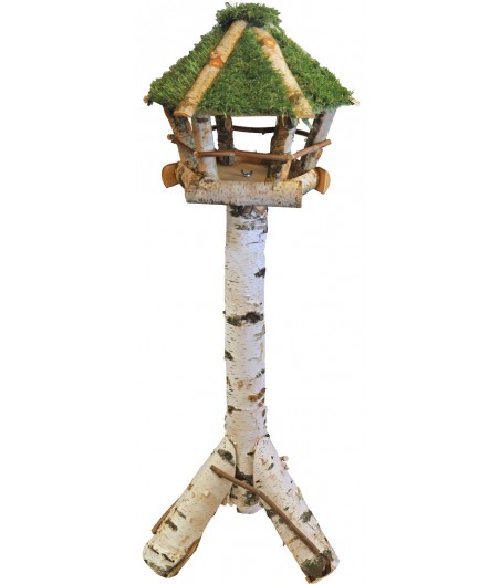 Voederhuis berken 6 kant met gazon dak.