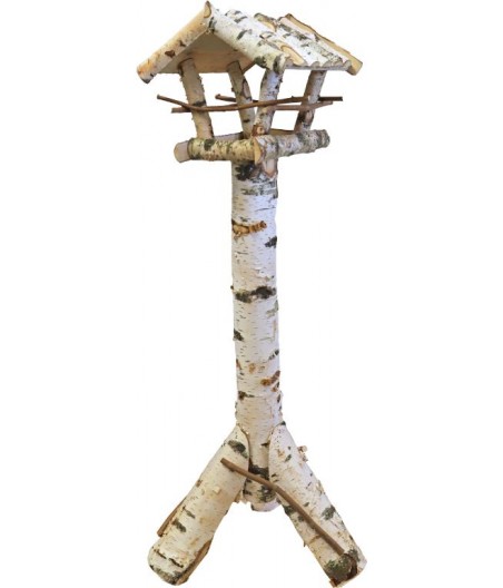 Voederhuis berken met geribbeld berken dak.