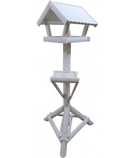 Voederhuis wit met ribdak en voederplateau.