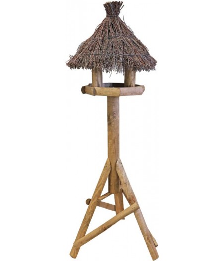 Voederhuis bruin rond met tenen dak.