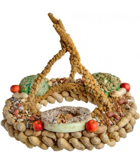 Boon voederplatform met pindanet, mezenbol en vetring. - afmeting - 29,0 x 29,9 x 7,0 cm - gewicht - 0,93kg