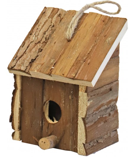 Broedhuis 'natural' vierkant met schuindak hangbaar - afmeting - 16,0 x 11,0 x 9,0 cm - gewicht - 0,266kg