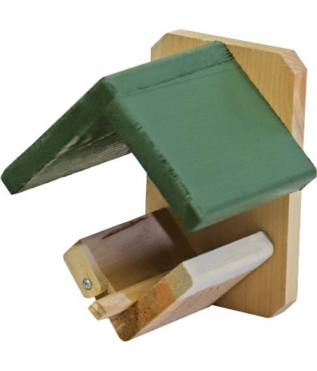 Pindakaaspot houder hout, groen dak. - afmeting - 13,5 x 16,0 x 10,0 cm - gewicht - 0,55kg