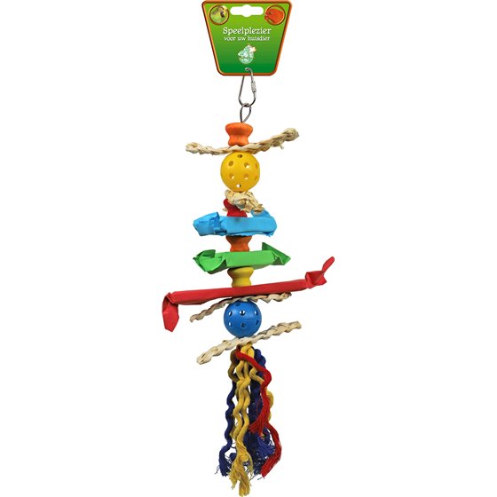 Boon vogelspeelgoed ladder hout/raffia met bal, papier en kat, 40 cm.