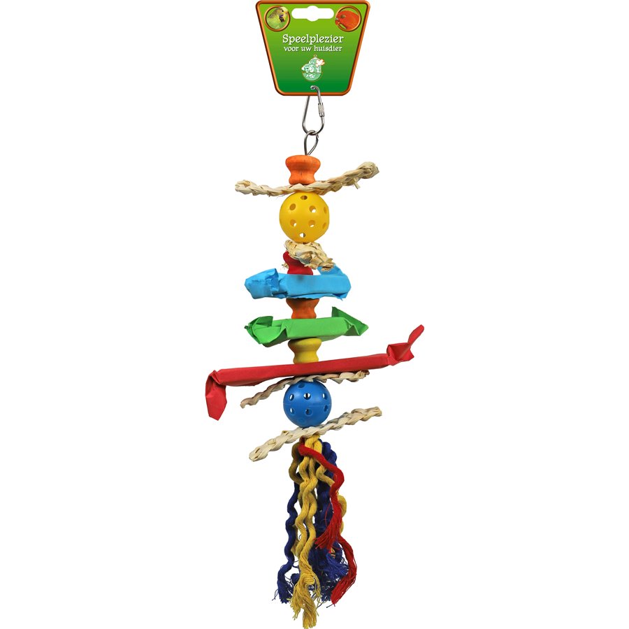 Boon vogelspeelgoed ladder hout/raffia met bal, papier en kat, 40 cm.