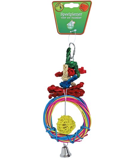 Boon vogelspeelgoed ring raffia met bel, 26 cm.