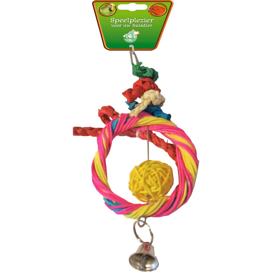 Boon vogelspeelgoed ring raffia met bel, 26 cm.