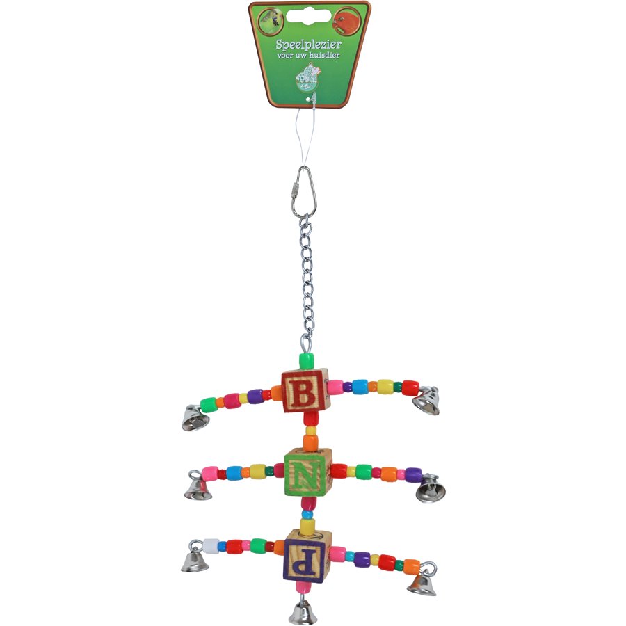 Boon vogelspeelgoed triple arms met kralen en bellen, 20 cm.