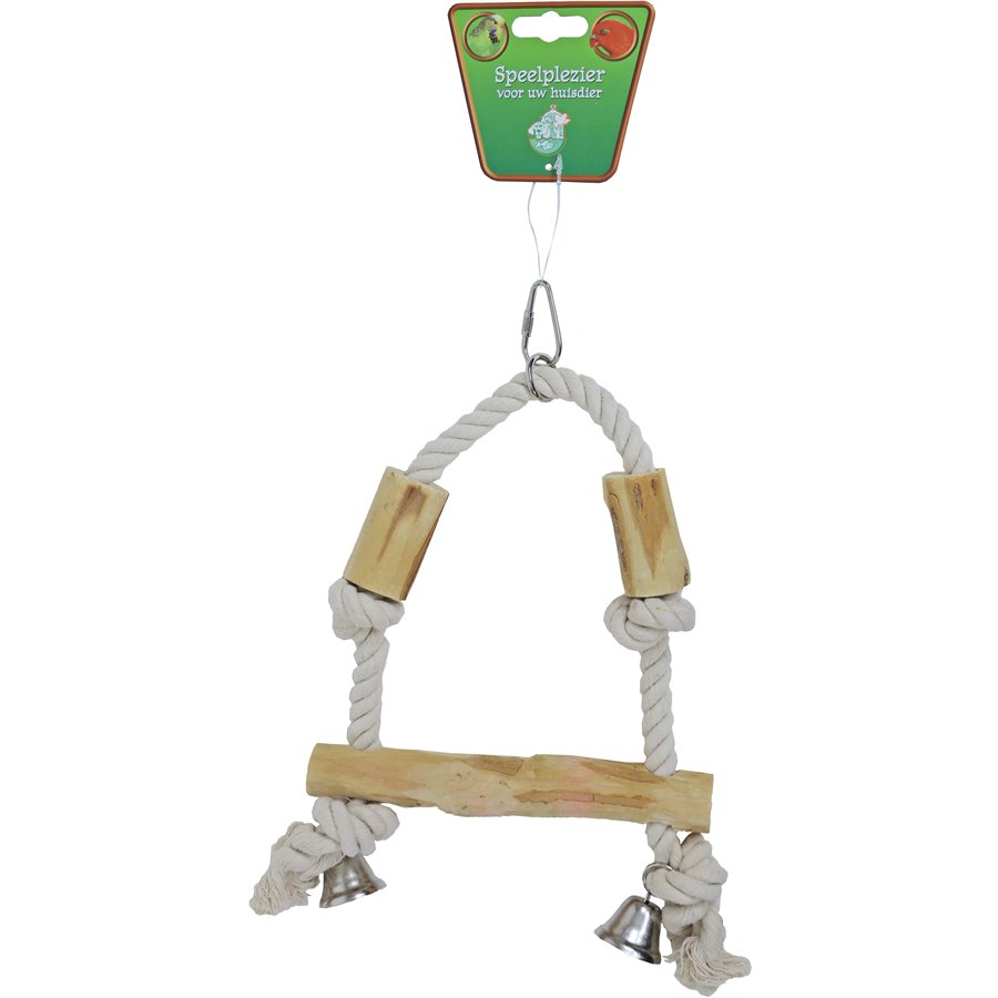 Boon vogelspeelgoed schommel hout met 2x klos en bel, 36 cm.