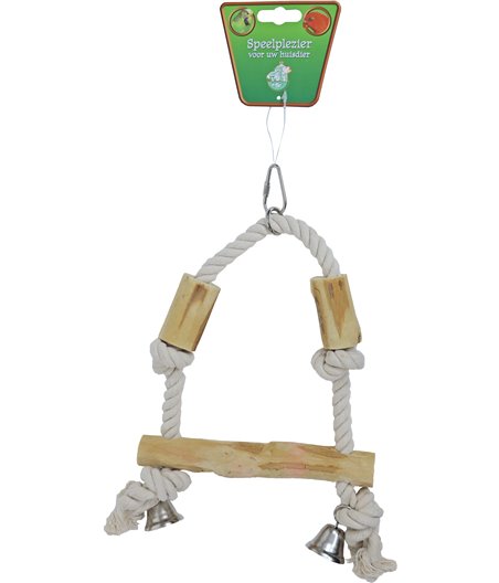 Boon vogelspeelgoed schommel hout met 2x klos en bel, 36 cm.