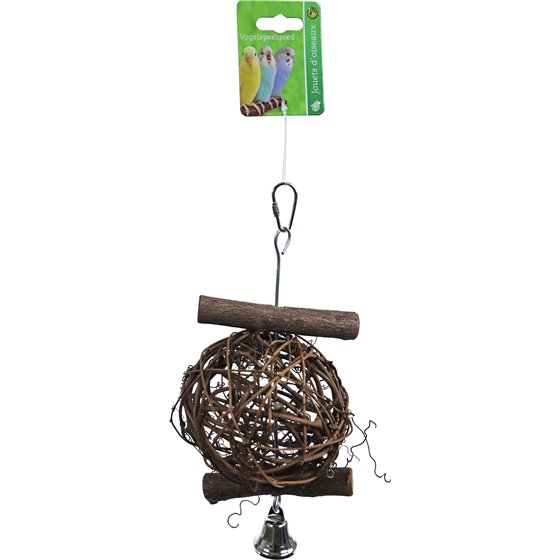 Boon vogelspeelgoed stok hout met bal en bel L, 22 cm.