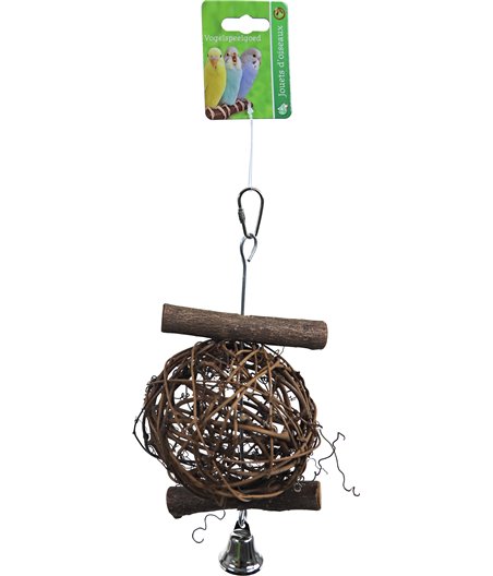 Boon vogelspeelgoed stok hout met bal en bel L, 22 cm.