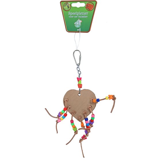 Boon vogelspeelgoed hart leer met kralen, 18 cm.