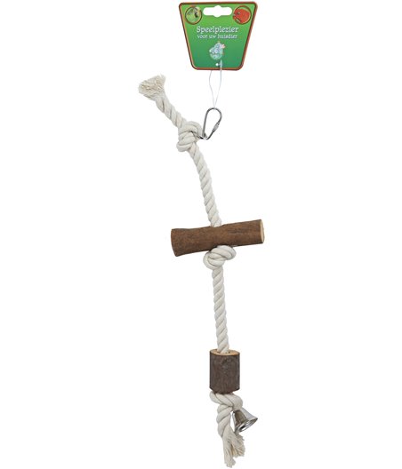 Boon vogelspeelgoed klos hout 2x met touw en bel, 35 cm.